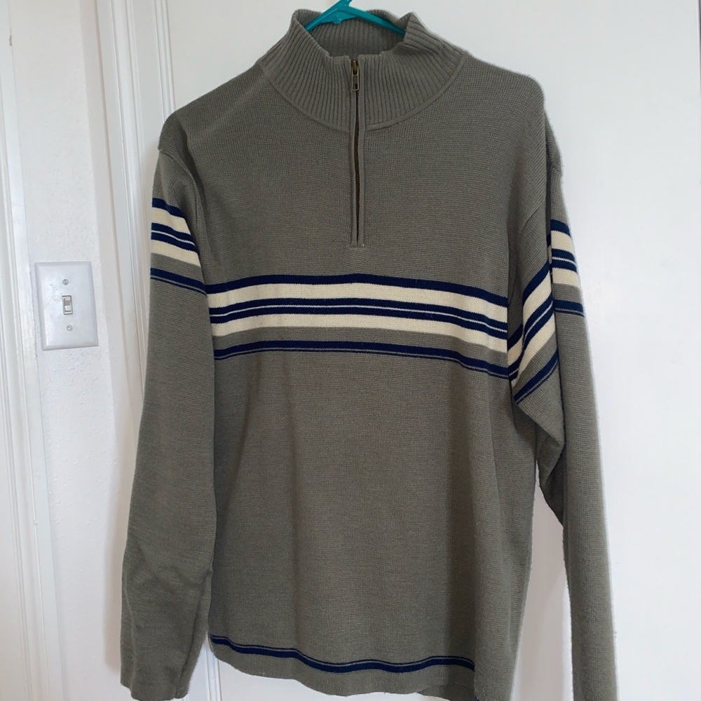 Old Navy Mens Grey Turtleneck Jacket with Blue and White Stripes